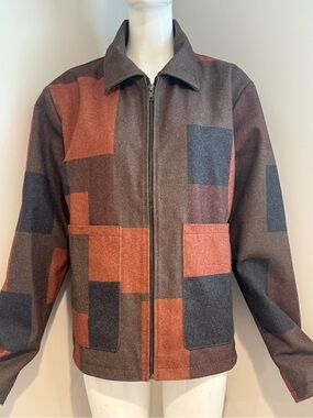 The Bear Carmy Inspired Wool Blend Patchwork Zip Jacket Men’s XL Brown Rust